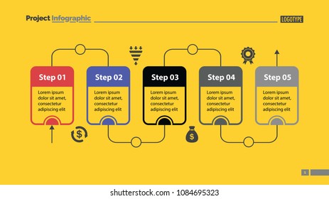 Five steps process chart slide template. Business data. Flow, diagram, design. Creative concept for infographic, presentation. Can be used for topics like management, workflow, teamwork.