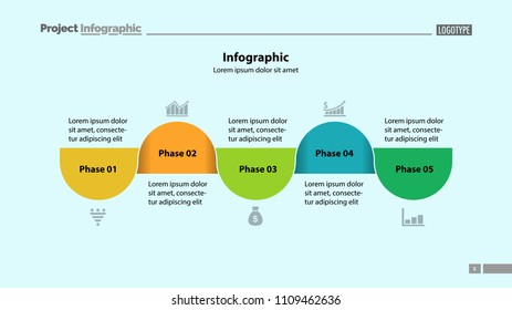 Five steps process chart slide template. Business data. Option, stage, design. Creative concept for infographic, presentation, report. Can be used for topics like management, training, teamwork.