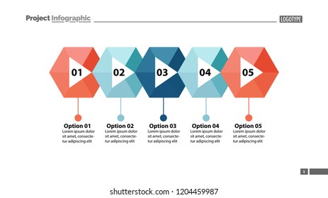 Five steps process chart slide template. Business data. Flow, diagram, design. Creative concept for infographic, presentation. Can be used for topics like marketing, marketing, production.