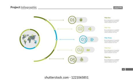 Five steps process chart slide template. Business data. Infochart, plan, design. Creative concept for infographic, presentation, report. Can be used for topics like management, training, logistics.