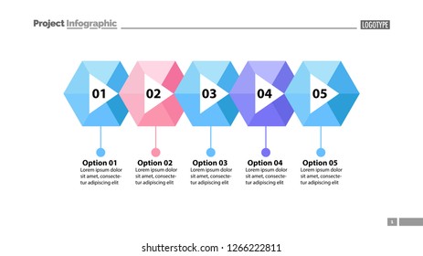 Five steps process chart slide template. Business data. Flow, diagram, design. Creative concept for infographic, presentation. Can be used for topics like marketing, marketing, production.