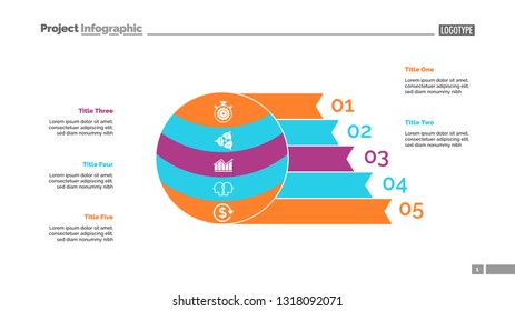 Five steps process chart slide template. Business data. Plan, option, design. Creative concept for infographic, presentation, report. Can be used for topics like banking, finance, training.