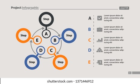 Five steps process chart slide template. Business data. Scheme, diagram, design. Creative concept for infographic, presentation. Can be used for topics like management, production, training.