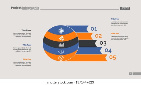Five steps process chart slide template. Business data. Plan, option, design. Creative concept for infographic, presentation, report. Can be used for topics like banking, finance, training.