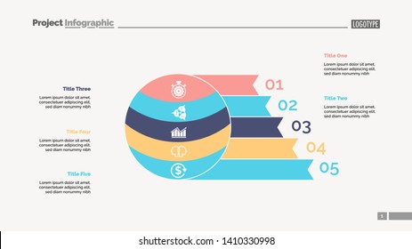 Five steps process chart slide template. Business data. Plan, option, design. Creative concept for infographic, presentation, report. Can be used for topics like banking, finance, training.