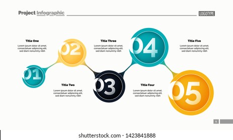 Five steps process chart slide template. Business data. Option, step, design. Creative concept for infographic, presentation, report. Can be used for topics like marketing, teamwork, workflow.