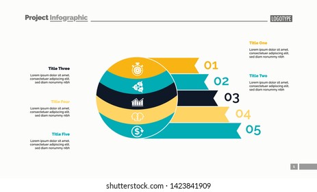 Five steps process chart slide template. Business data. Plan, option, design. Creative concept for infographic, presentation, report. Can be used for topics like banking, finance, training.