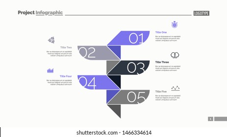 Five steps process chart slide template. Business data. Stage, diagram, design. Creative concept for infographic, presentation. Can be used for topics like management, planning, accounting.