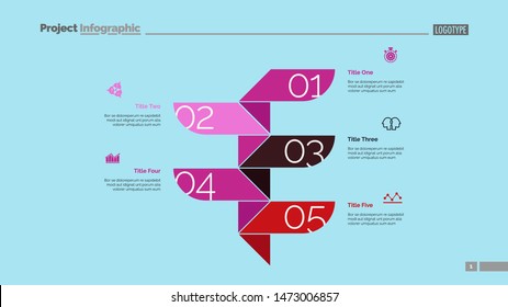 Five steps process chart slide template. Business data. Stage, diagram, design. Creative concept for infographic, presentation. Can be used for topics like management, planning, accounting.