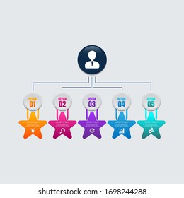 Five steps process chart slide template. Business data. Flow, diagram, design. Creative concept for infographic, presentation. Can be used for topics like marketing, marketing, production