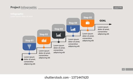 Five steps process chart template design. Element of chart, diagram, presentation. Concept for annual report, infographic, web design. Can be used for topics like business, success, strategy