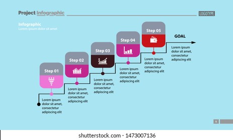 Five steps process chart template design. Element of chart, diagram, presentation. Concept for annual report, infographic, web design. Can be used for topics like business, success, strategy