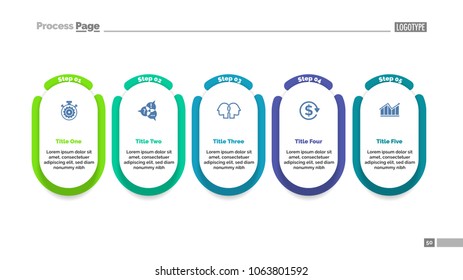 Five steps project process chart template for presentation. Vector illustration. Abstract elements of diagram, graph, infochart. Idea, insurance, business or marketing concept for infographic, report.