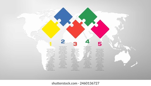 Five steps puzzle line infographic. Business, idea, flow concept. Template for 5 options, parts, processes. Jigsaw info graphic. Can be used for process, presentation, layout, banner, graph