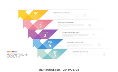 Five steps or five stages to success. Business elements are laid out in layers. Vector infographic template. 