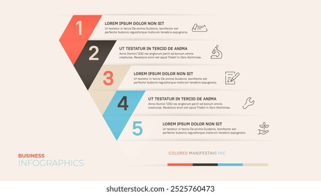 Five steps or five stages. Vector infographic template. Light background. All the elements are laid out in layers