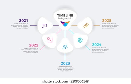Five steps timeline infographics design template, Modern business timeline infographics design with icons