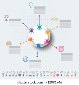 Five steps, Timeline Infographics layout with icons set, in black and white and colorful versions.