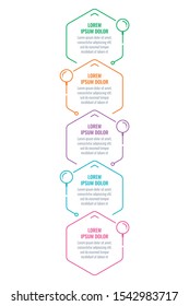 five steps vertical hexagon infographic template. Information template with colorful hexagon and magnifier. business infographic template