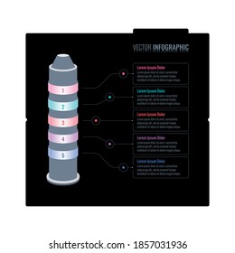 fünf Stufen Web, Jahresbericht, Internet-Informationsvorlage. Vorlage für Geschäftsinformationen. Turm-Infografik-Vorlage.