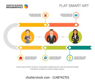 Five steps workflow process chart template for presentation. Vector illustration. Diagram, graph, infochart. Vision, research, planning or marketing concept for infographic, report.