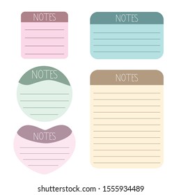 five sticky notes with different shape and colors vector