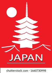 Five storey pagoda in red background - The symbols of Japan drawing in vector