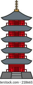 La pagoda de cinco pisos aisló la ilustración vectorial.