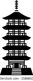 Five story pagoda isolated vector illustration.