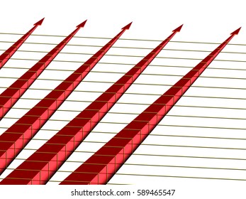 five straight red arrows on yellow strings isometrics