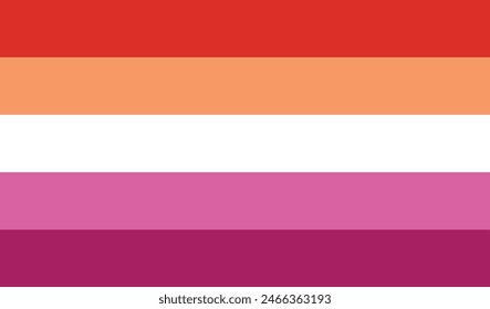 five striped color variant of orange to pink flag, new lesbian flag vector illustration.