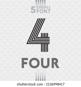Serie de tipos de letra de cinco bandas: cuatro números y mayúsculas de estilo pop retro sobre fondo de gotas blancas - Diseño gráfico de la tipografía vectorial