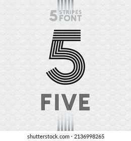 Five Stripes Font Series - Five Number and Retro Pop Style Caps Lettering on White Drops Background - Vector Typography Graphic Design