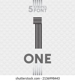 Five Stripes Font Series - One Number and Retro Pop Style Caps Lettering on White Drops Background - Vector Typography Graphic Design