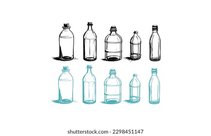 Five style Glass Bottle Vector, vintage essential oils bottles vector, essential oils bottles, Medicine bottles vector.