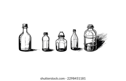 Five style Glass Bottle Vector, vintage essential oils bottles vector, essential oils bottles, Medicine bottles vector.