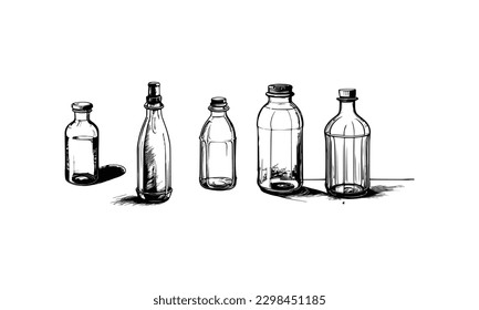 Five style Glass Bottle Vector, vintage essential oils bottles vector, essential oils bottles, Medicine bottles vector.