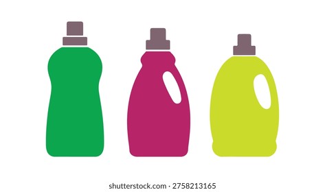 Five stylish detergent bottle icons for dishwasher liquid presentation.