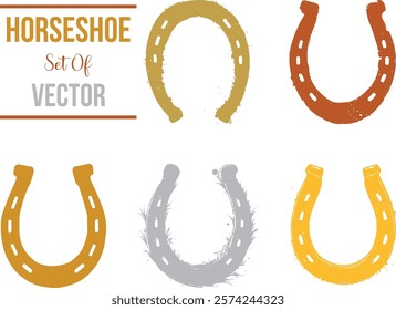 Five stylized horseshoe symbols in different colors, gold, bronze, silver, and yellow. EPS-10.