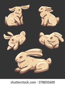 Five stylized vector bunnies, in light colors.