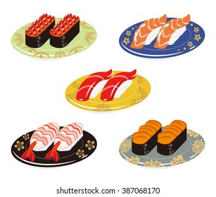 Five Sushi plates set