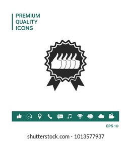 Five symbols Thumb Up Gesture - label with ribbons. Thumb up icon - the highest score, the best choice, the highest rating