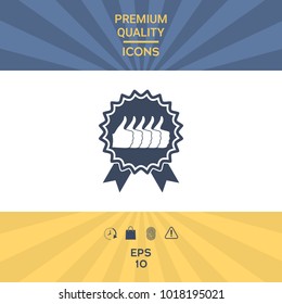Five symbols Thumb Up Gesture - label with ribbons. Thumb up icon - the highest score, the best choice, the highest rating