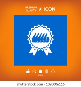 Five symbols Thumb Up Gesture - label with ribbons. Thumb up icon - the highest score, the best choice, the highest rating