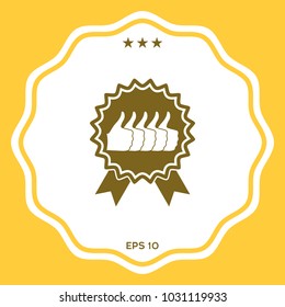 Five symbols Thumb Up Gesture - label with ribbons. Thumb up icon - the highest score, the best choice, the highest rating
