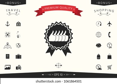 Five symbols Thumb Up Gesture - label with ribbons. Thumb up icon - the highest score, the best choice, the highest rating