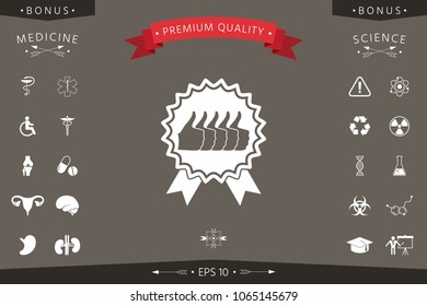 Five symbols Thumb Up Gesture - label with ribbons. Thumb up icon - the highest score, the best choice, the highest rating
