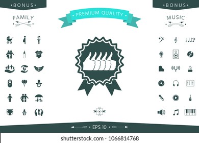Five symbols Thumb Up Gesture - label with ribbons. Thumb up icon - the highest score, the best choice, the highest rating