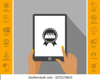 Five symbols Thumb Up Gesture - label with ribbons. Thumb up icon - the highest score, the best choice, the highest rating