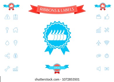 Five symbols Thumb Up Gesture - label with ribbons. Thumb up icon - the highest score, the best choice, the highest rating